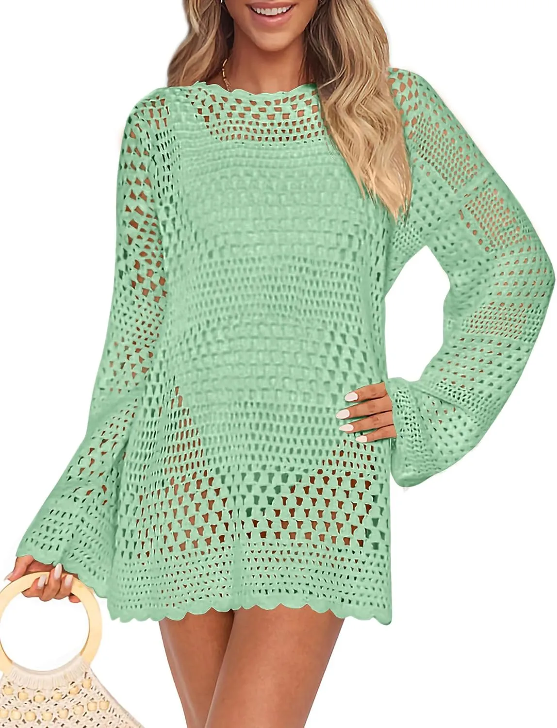 PRETTYGARDEN Women's 2025 Swimsuit Cover Ups Crochet Knit Bathing Suit Swimwear Summer Dresses Fashion Beach Vacation Clothes