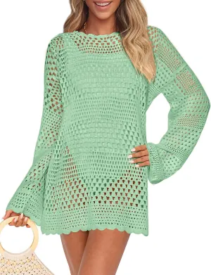 PRETTYGARDEN Women's 2025 Swimsuit Cover Ups Crochet Knit Bathing Suit Swimwear Summer Dresses Fashion Beach Vacation Clothes