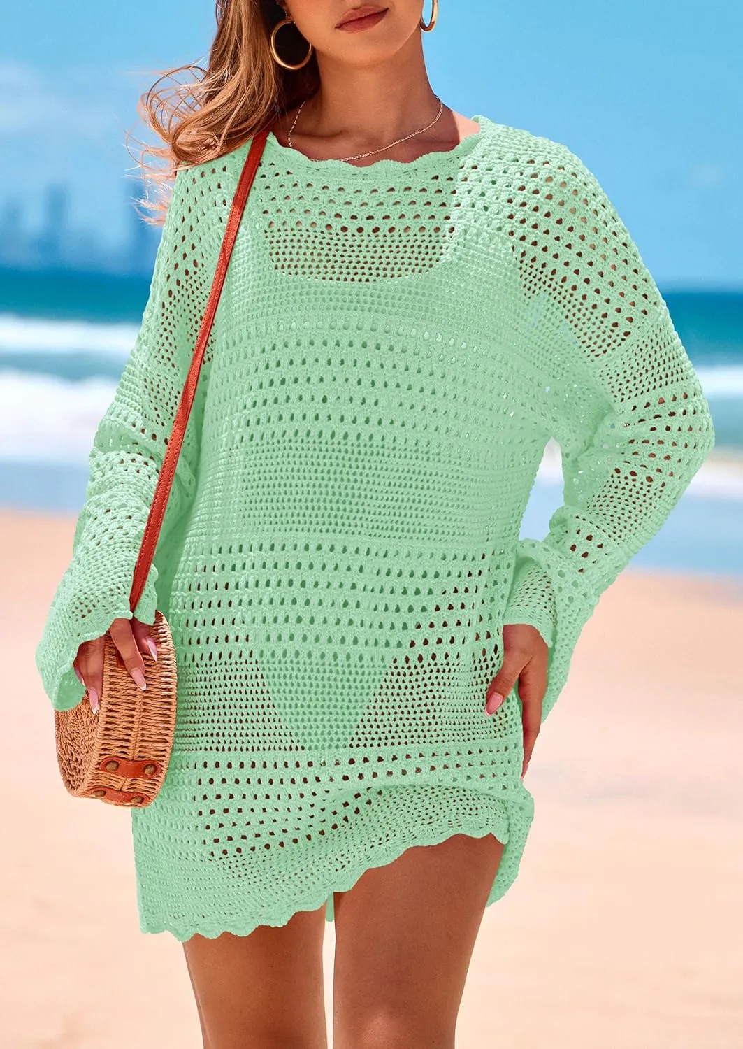 PRETTYGARDEN Women's 2025 Swimsuit Cover Ups Crochet Knit Bathing Suit Swimwear Summer Dresses Fashion Beach Vacation Clothes