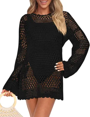 PRETTYGARDEN Women's 2025 Swimsuit Cover Ups Crochet Knit Bathing Suit Swimwear Summer Dresses Fashion Beach Vacation Clothes