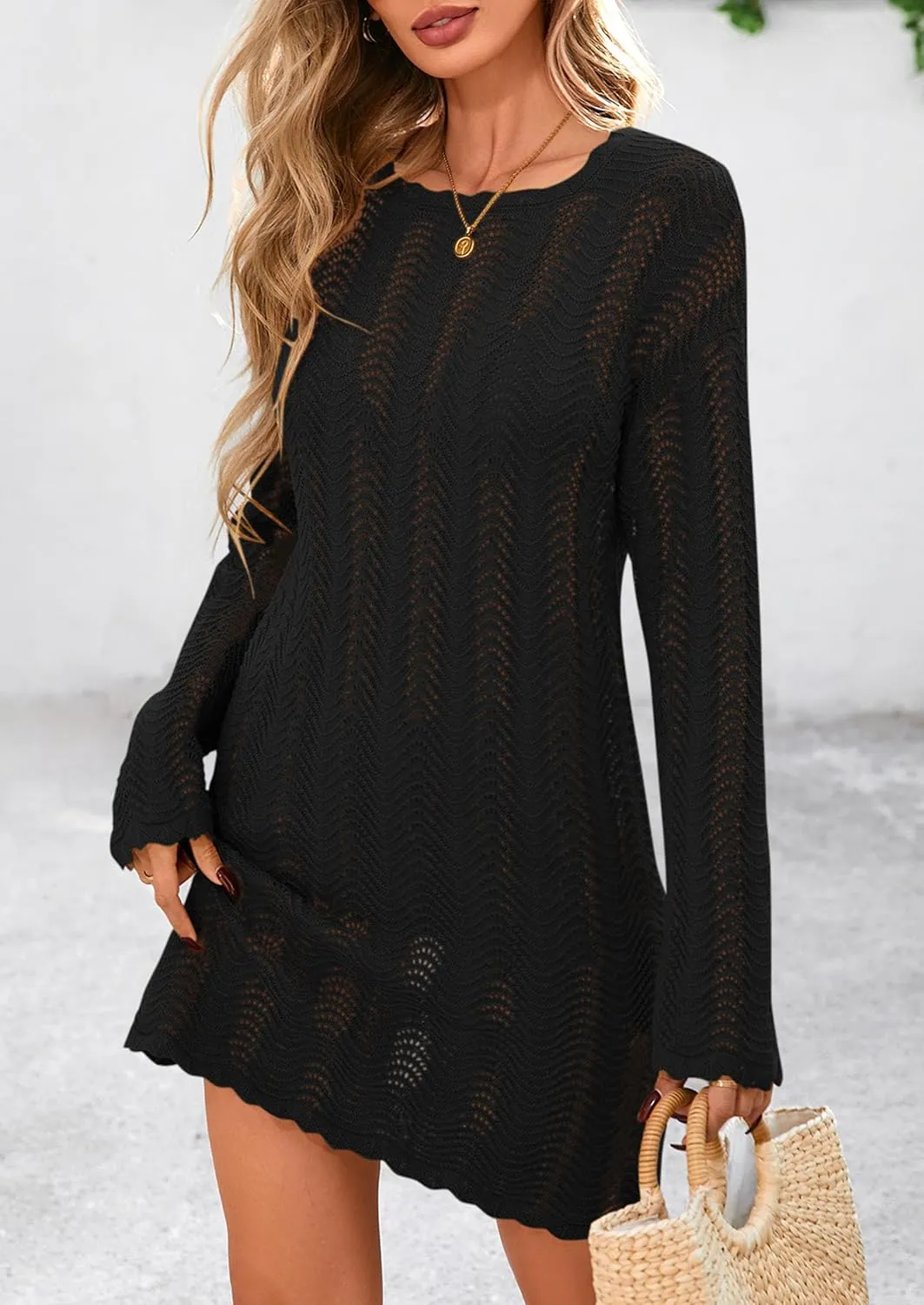 PRETTYGARDEN Women's Swimsuit Cover Up 2025 Summer Bathing Suit Swimwear Crochet Knit Dress Fashion Beach Vacation Clothes