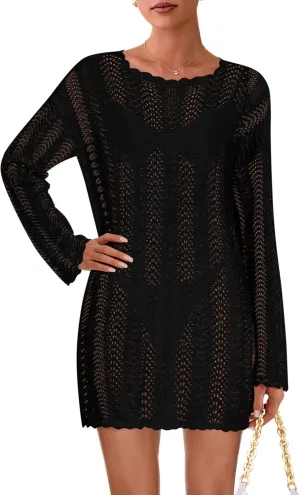 PRETTYGARDEN Women's Swimsuit Cover Up 2025 Summer Bathing Suit Swimwear Crochet Knit Dress Fashion Beach Vacation Clothes