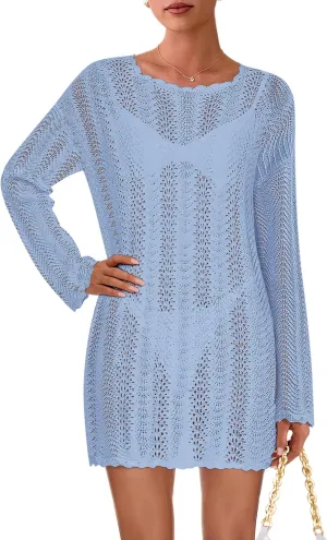 PRETTYGARDEN Women's Swimsuit Cover Up 2025 Summer Bathing Suit Swimwear Crochet Knit Dress Fashion Beach Vacation Clothes