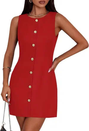 PRETTYGARDEN Work Dresses for Women 2025 Summer Business Short Dress Sleeveless Button Down Formal Elegant Office Outfits