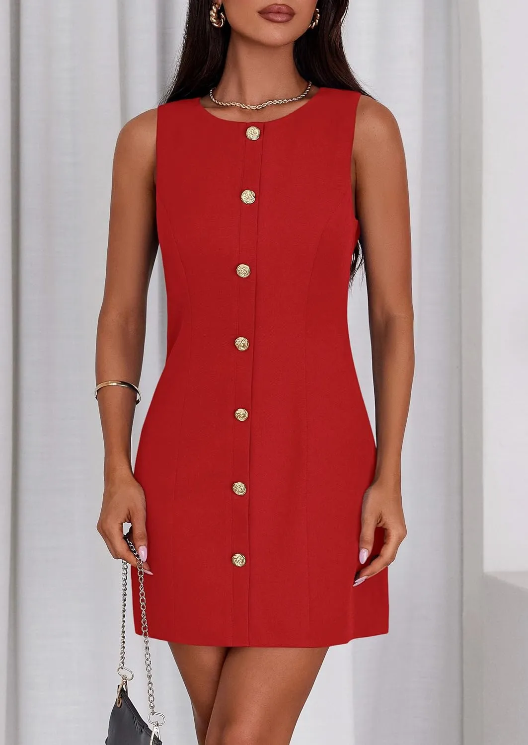 PRETTYGARDEN Work Dresses for Women 2025 Summer Business Short Dress Sleeveless Button Down Formal Elegant Office Outfits