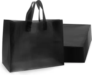 Prime Line Packaging Plastic Shopping Bags with Handles for Small Business, Black Frosted Tote, Merchandise, Retail, Boutiques, Bulk, 16x6x12 200 Pack