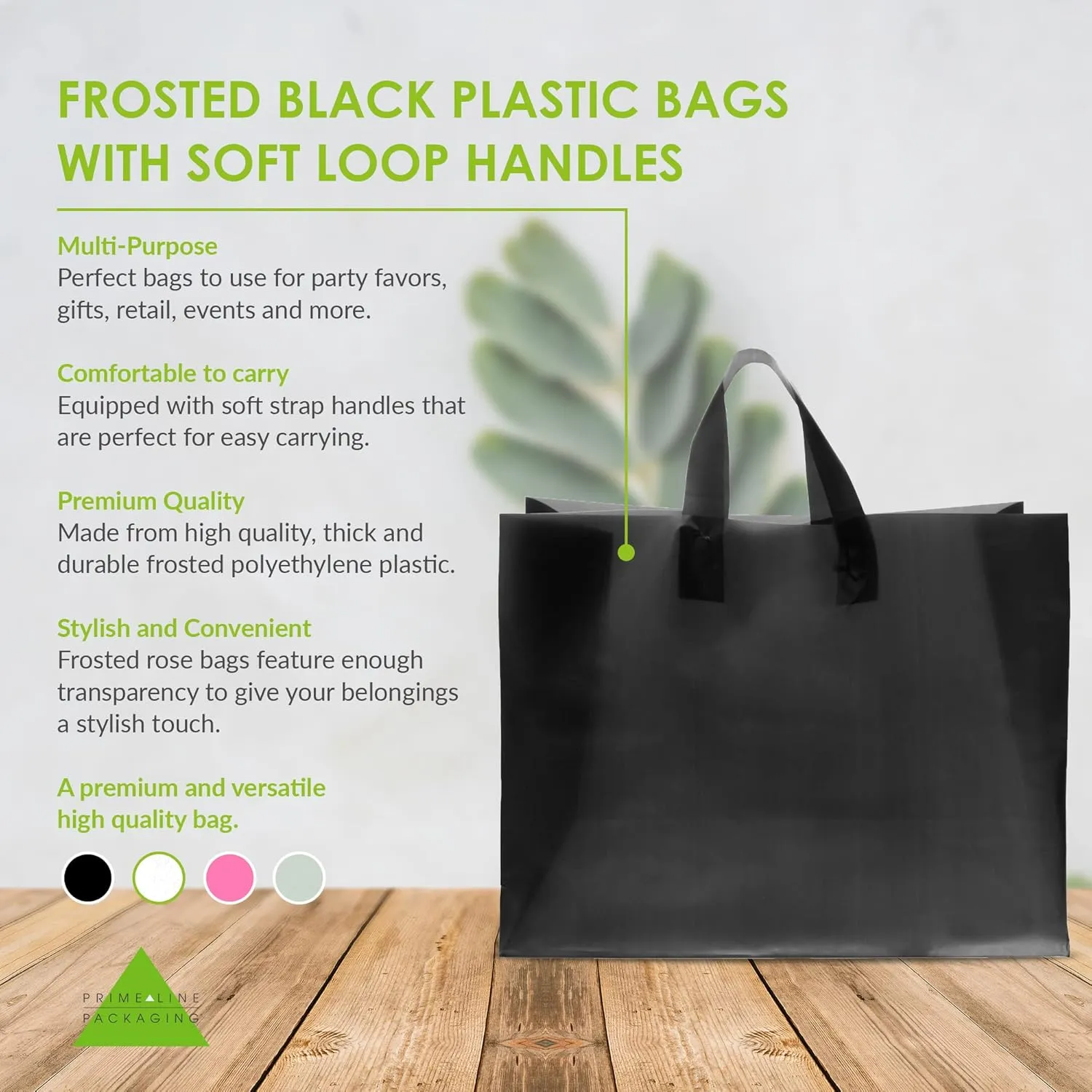 Prime Line Packaging Plastic Shopping Bags with Handles for Small Business, Black Frosted Tote, Merchandise, Retail, Boutiques, Bulk, 16x6x12 200 Pack