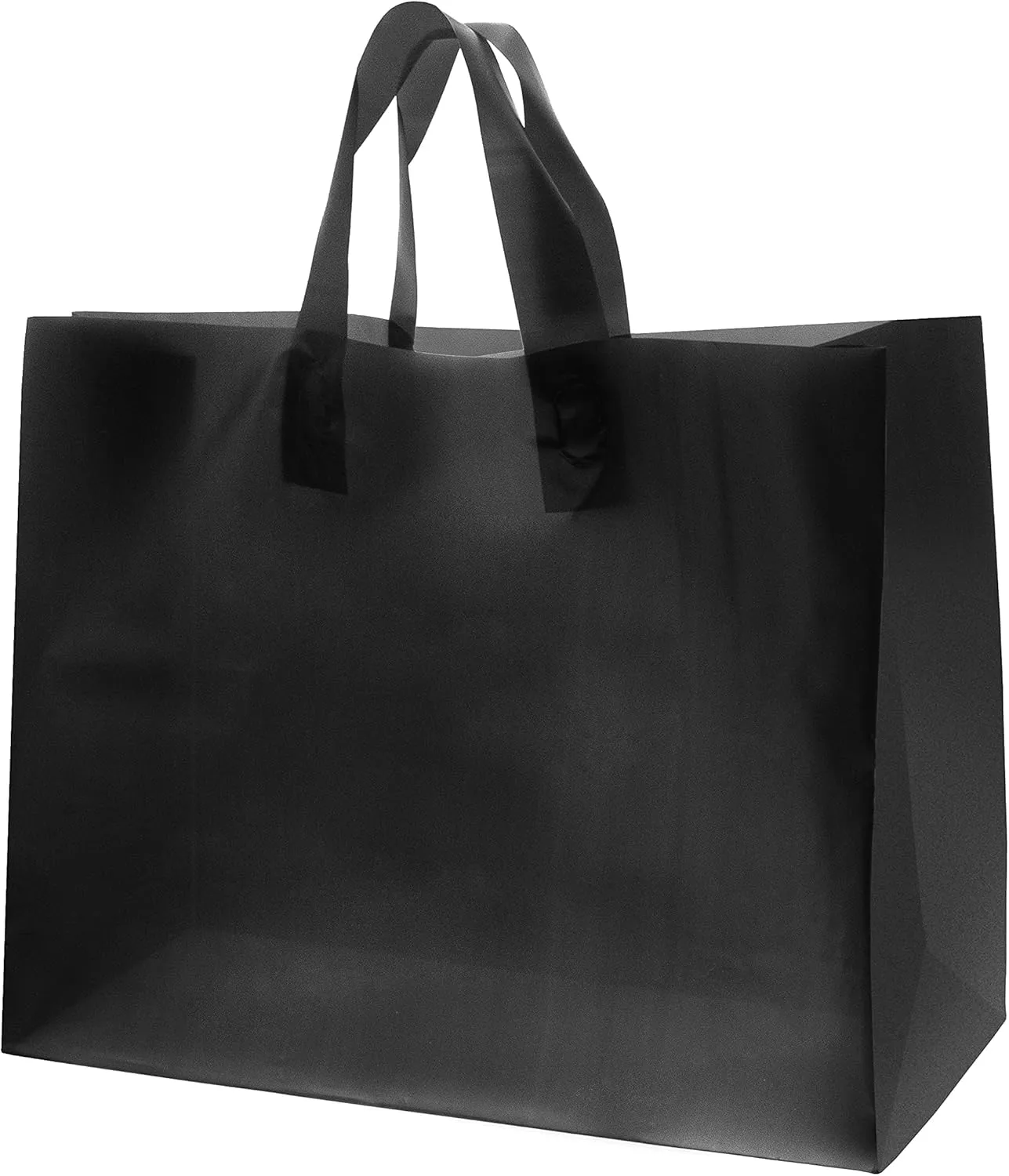 Prime Line Packaging Plastic Shopping Bags with Handles for Small Business, Black Frosted Tote, Merchandise, Retail, Boutiques, Bulk, 16x6x12 200 Pack
