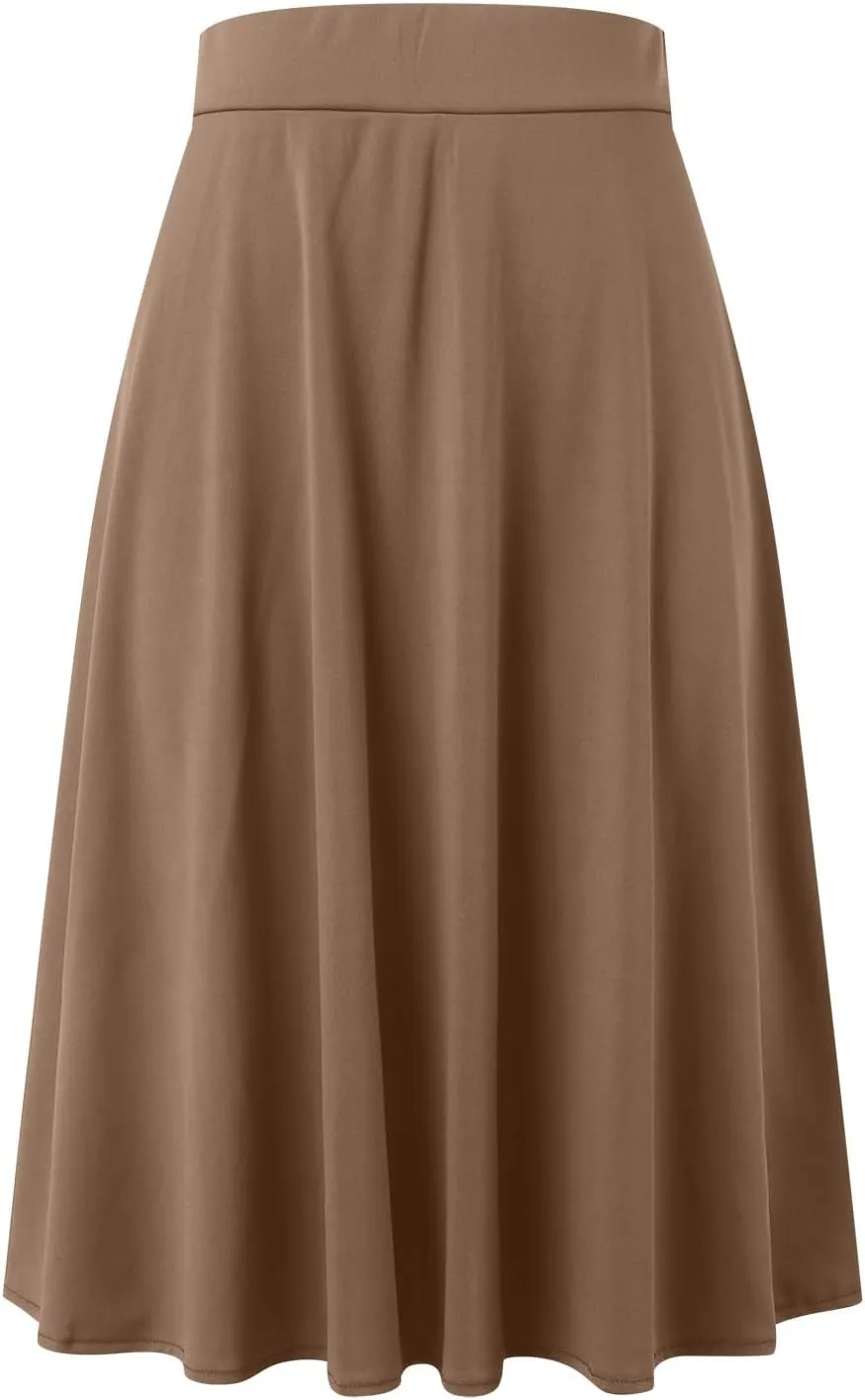 Pullover Skirts for Women High Waisted Casual Midi Length Elastic Waist Skirt with Minimalist Lightweight Fabric