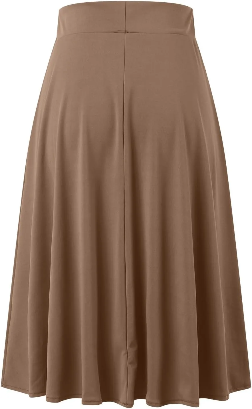 Pullover Skirts for Women High Waisted Casual Midi Length Elastic Waist Skirt with Minimalist Lightweight Fabric