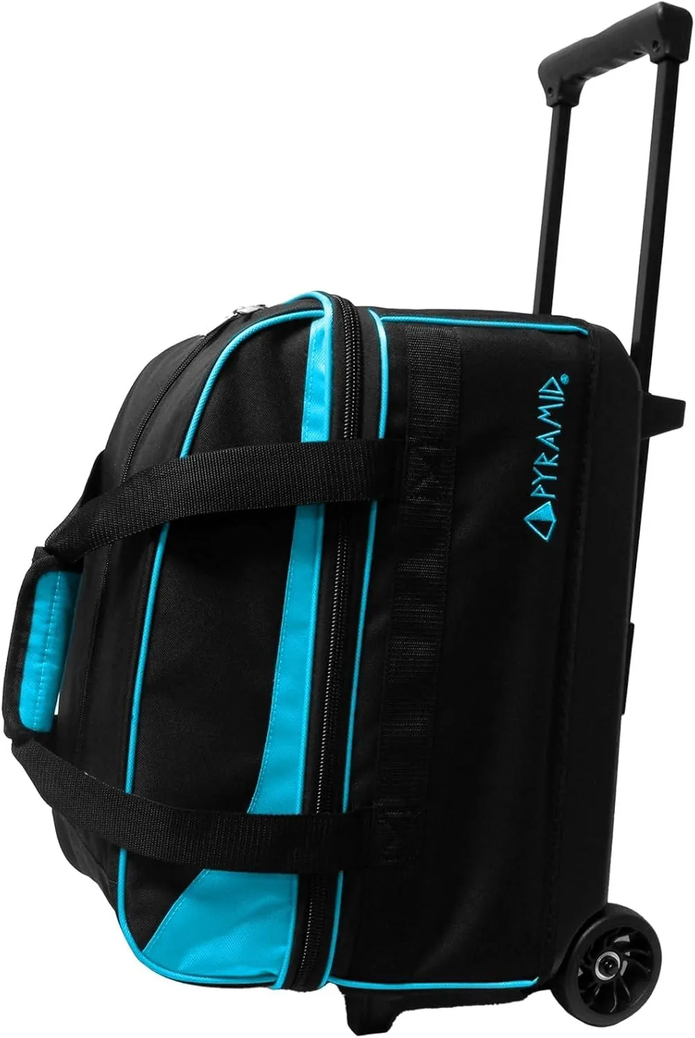 Pyramid Prime Double Roller 2 Ball Bowling Bag with Large Separate Compartment for Bowling Shoes (Up To US Mens Size 16) or Accessories, Locking Handle - Extends to 40"