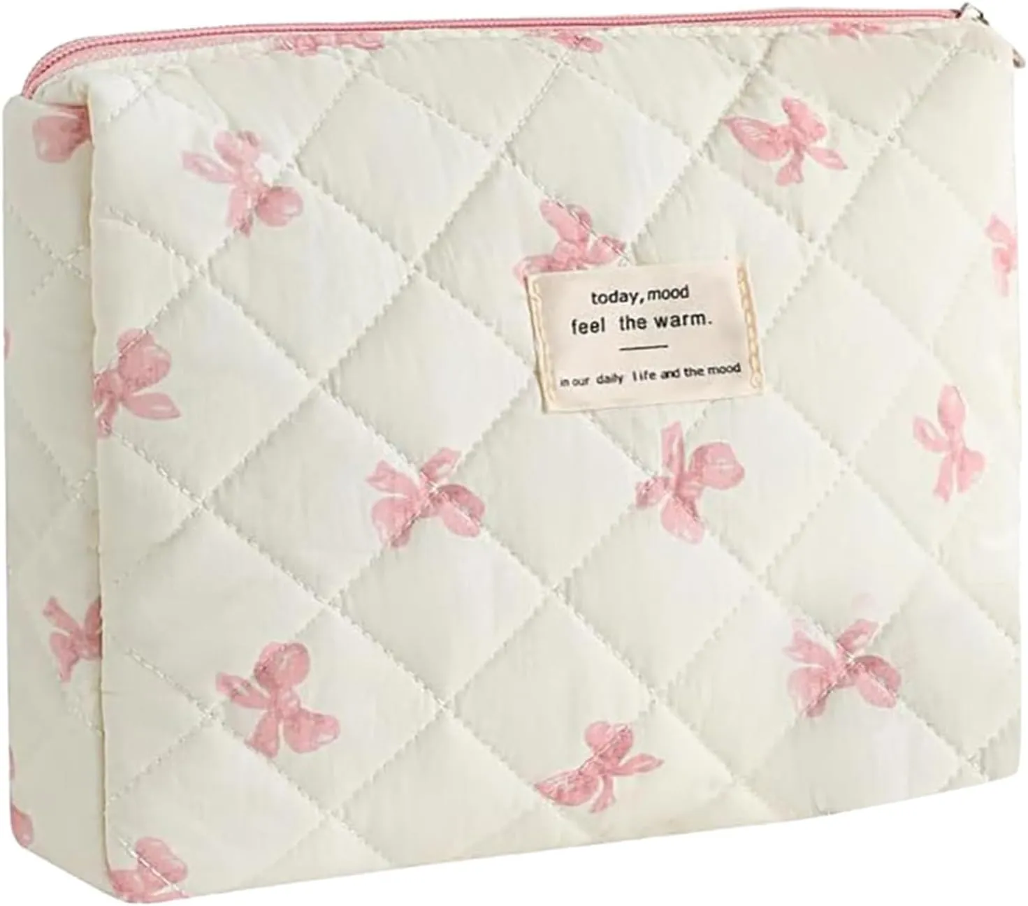 Quilted Makeup Bag,Bow Makeup Bag,Cotton Makeup Bag Set for Women,Travel Makeup Bag,Large Toiletry Cosmetic Bag Makeup Bag Organizer for Women Girls (N1-1PC)