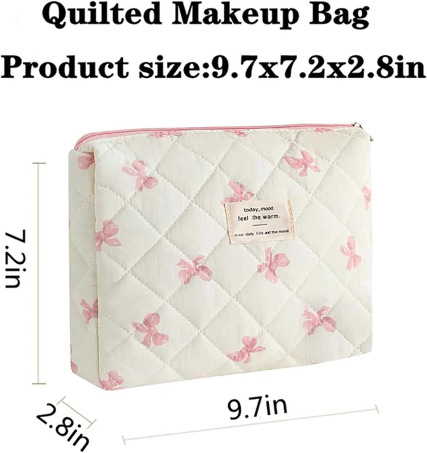 Quilted Makeup Bag,Bow Makeup Bag,Cotton Makeup Bag Set for Women,Travel Makeup Bag,Large Toiletry Cosmetic Bag Makeup Bag Organizer for Women Girls (N1-1PC)