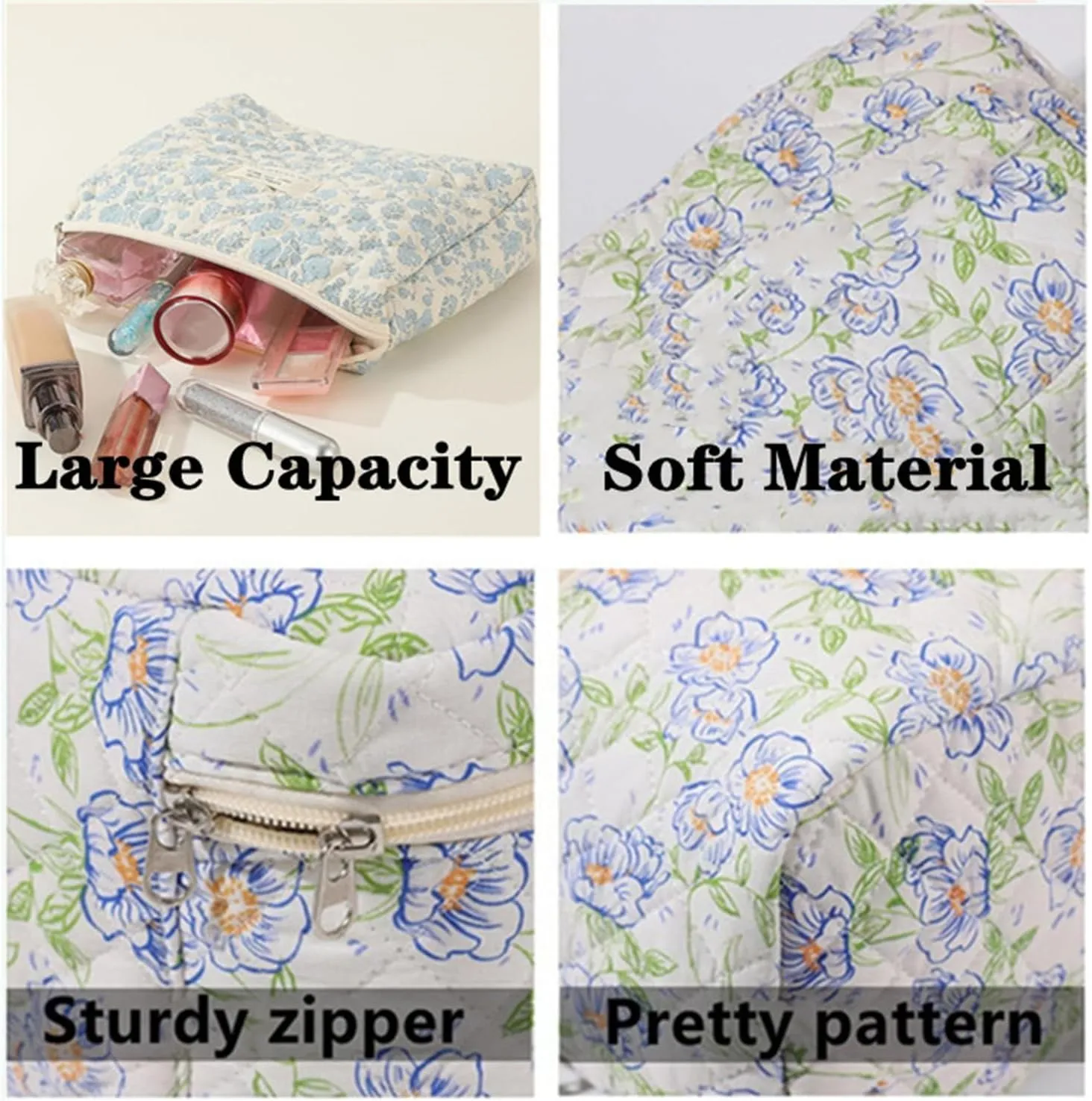 Quilted Makeup Bag,Bow Makeup Bag,Cotton Makeup Bag Set for Women,Travel Makeup Bag,Large Toiletry Cosmetic Bag Makeup Bag Organizer for Women Girls (N1-1PC)