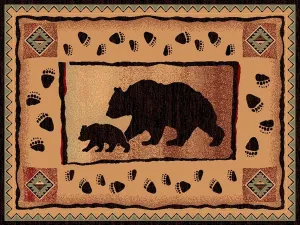 "Bear & Cub" Rustic Northwoods Area Rug - 2 x 3