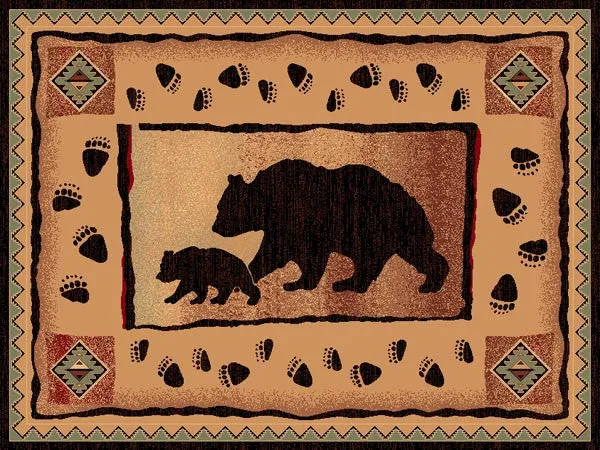 "Bear & Cub" Rustic Northwoods Area Rug - 2 x 3