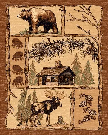 "Bear, Cabin & Moose" Area Rug - 5 x 7