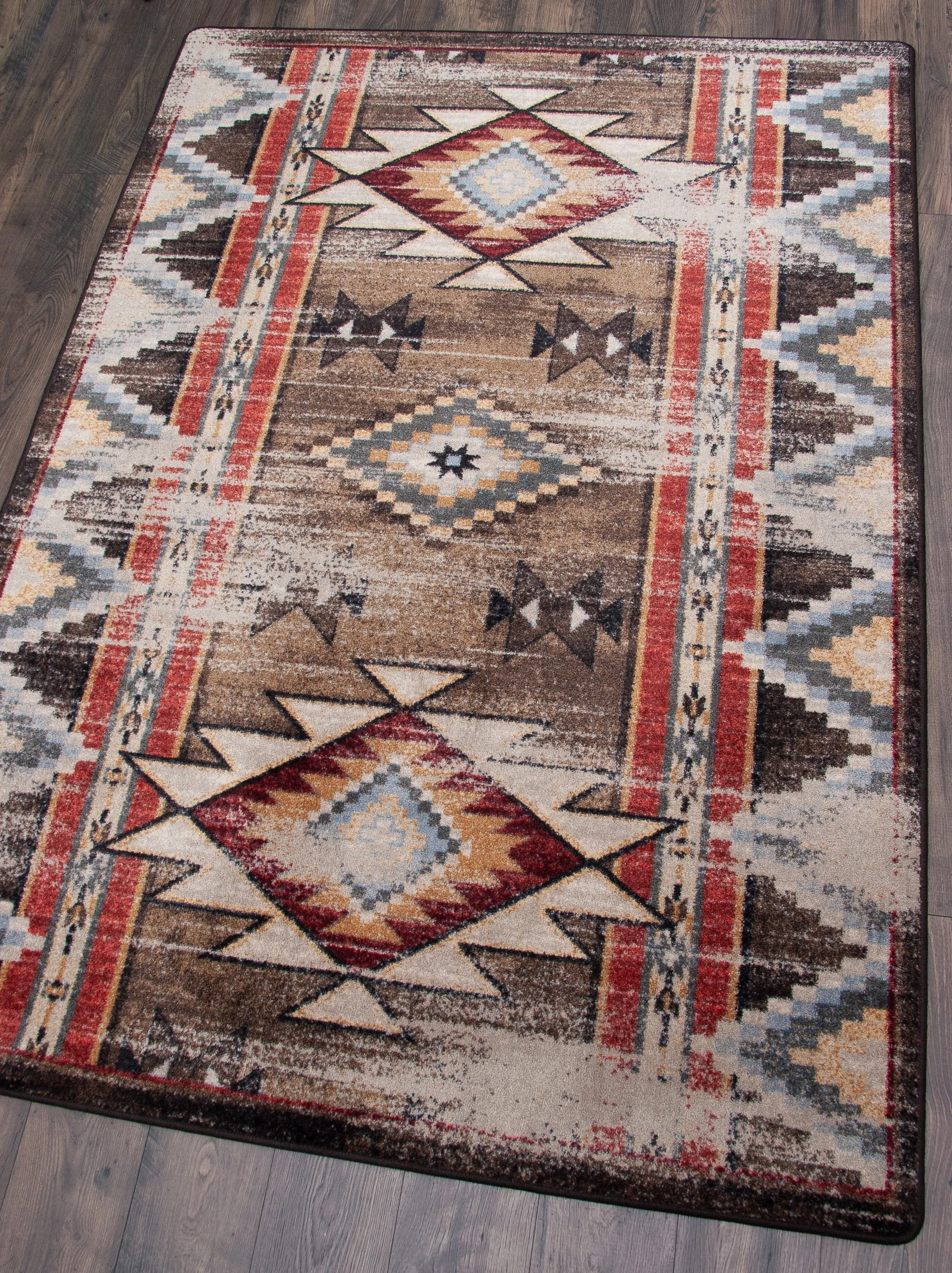 "Bowstrings - Distressed Brown" Southwestern Area Rugs - Choose from 6 Sizes!