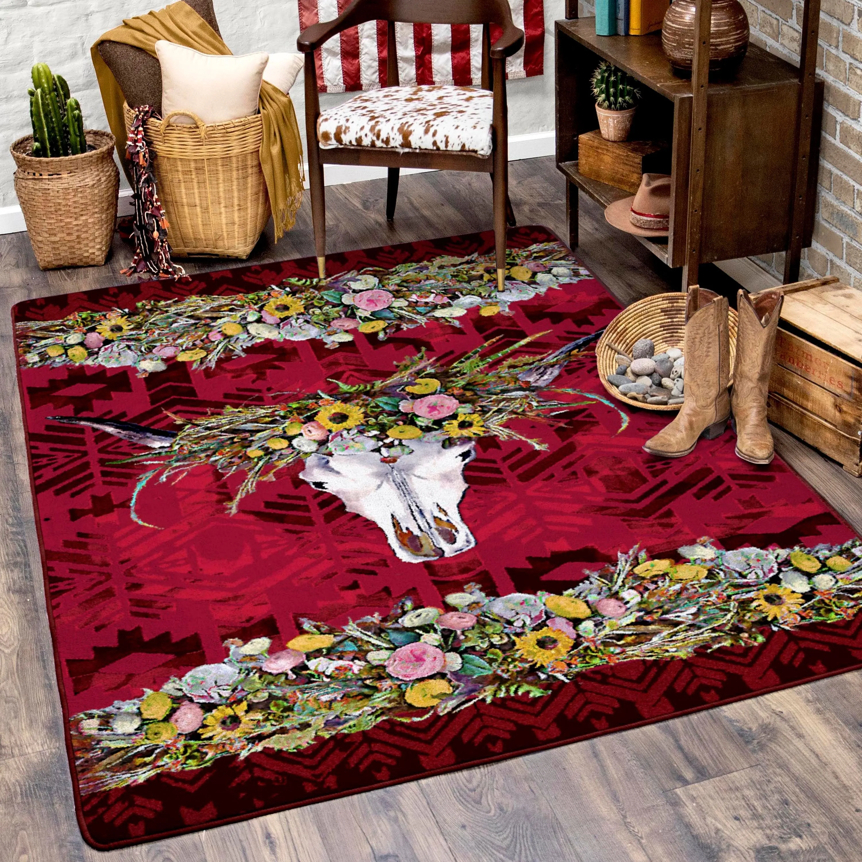 "Briscoe Red" Western Area Rugs - Choose from 6 Sizes!