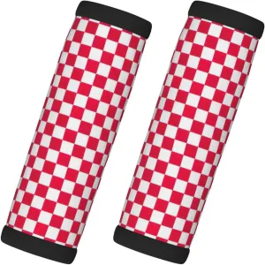 Red Checkered White Squares Print 2 Pack Luggage Handle Wrap for Suitcase, Comfort Soft Handle Covers, Luggage Accessories