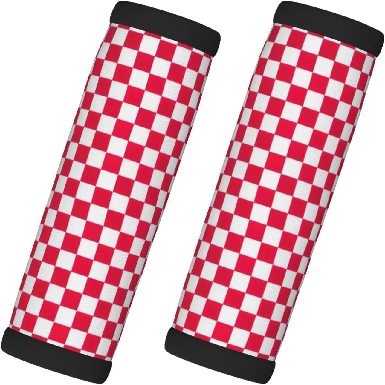 Red Checkered White Squares Print 2 Pack Luggage Handle Wrap for Suitcase, Comfort Soft Handle Covers, Luggage Accessories