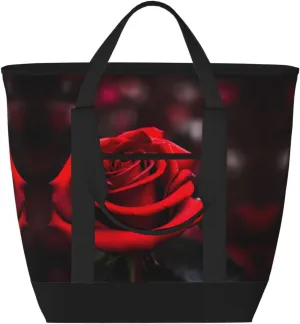 Red rose Women's tote bags and reusable women's beach bags are suitable for travel insulation and cooling bags.
