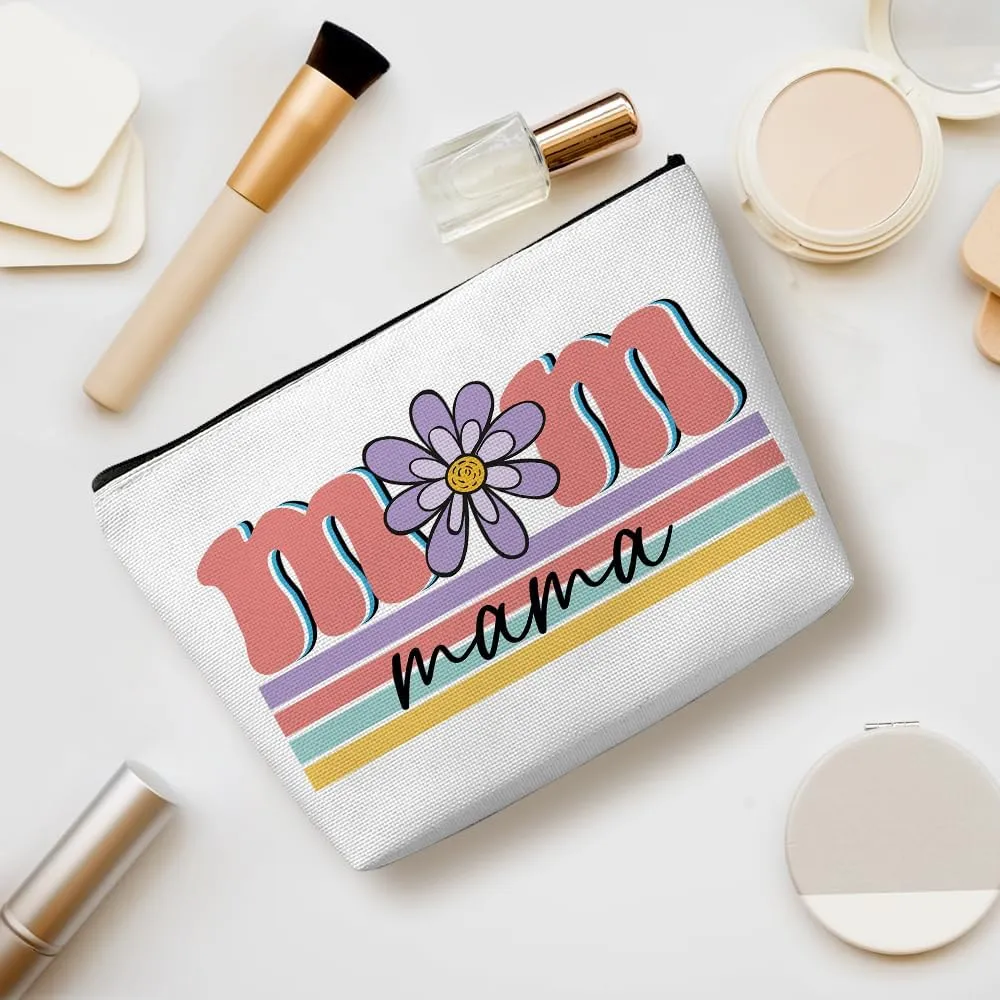 Retro Flower Inspirational Gifts for Mom Mama Makeup Bag Mother Mom Gifts Mom Birthday Gifts from Daughter Fun Mothers Day Christmas Cosmetic Bag Make up Bag Travel Toiletry Bag for Women Mum Mommy