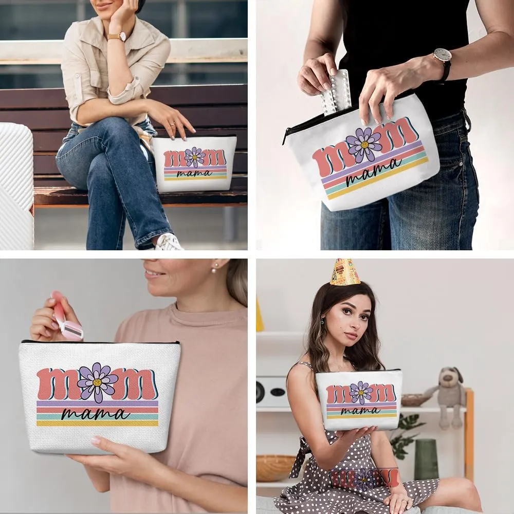 Retro Flower Inspirational Gifts for Mom Mama Makeup Bag Mother Mom Gifts Mom Birthday Gifts from Daughter Fun Mothers Day Christmas Cosmetic Bag Make up Bag Travel Toiletry Bag for Women Mum Mommy