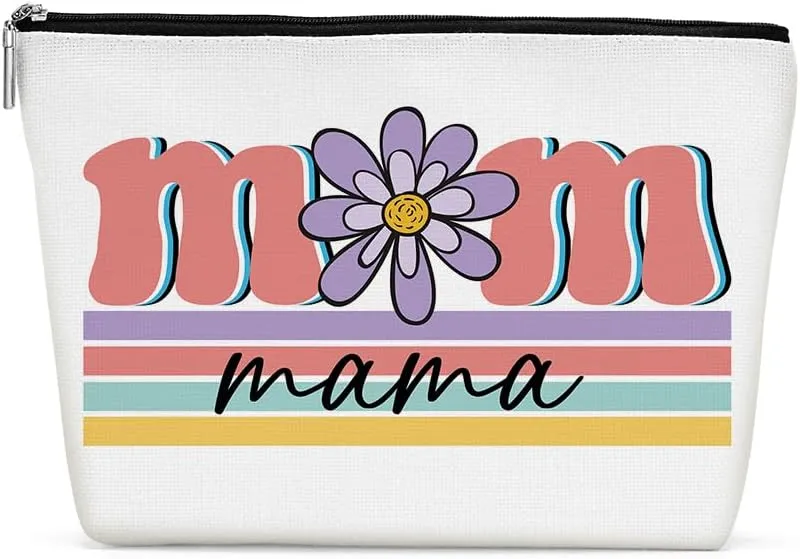 Retro Flower Inspirational Gifts for Mom Mama Makeup Bag Mother Mom Gifts Mom Birthday Gifts from Daughter Fun Mothers Day Christmas Cosmetic Bag Make up Bag Travel Toiletry Bag for Women Mum Mommy