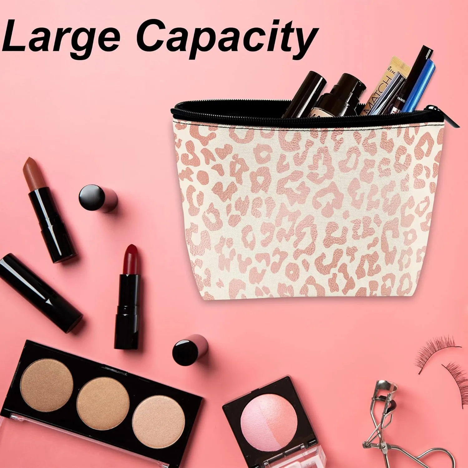 Rose Gold Leopard Makeup Bag for Purse, Waterproof Funny Cosmetic Bag for Women, Zipper Travel Toiletry Pouch Gift 9.55.9 Inch