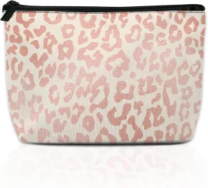 Rose Gold Leopard Makeup Bag for Purse, Waterproof Funny Cosmetic Bag for Women, Zipper Travel Toiletry Pouch Gift 9.55.9 Inch