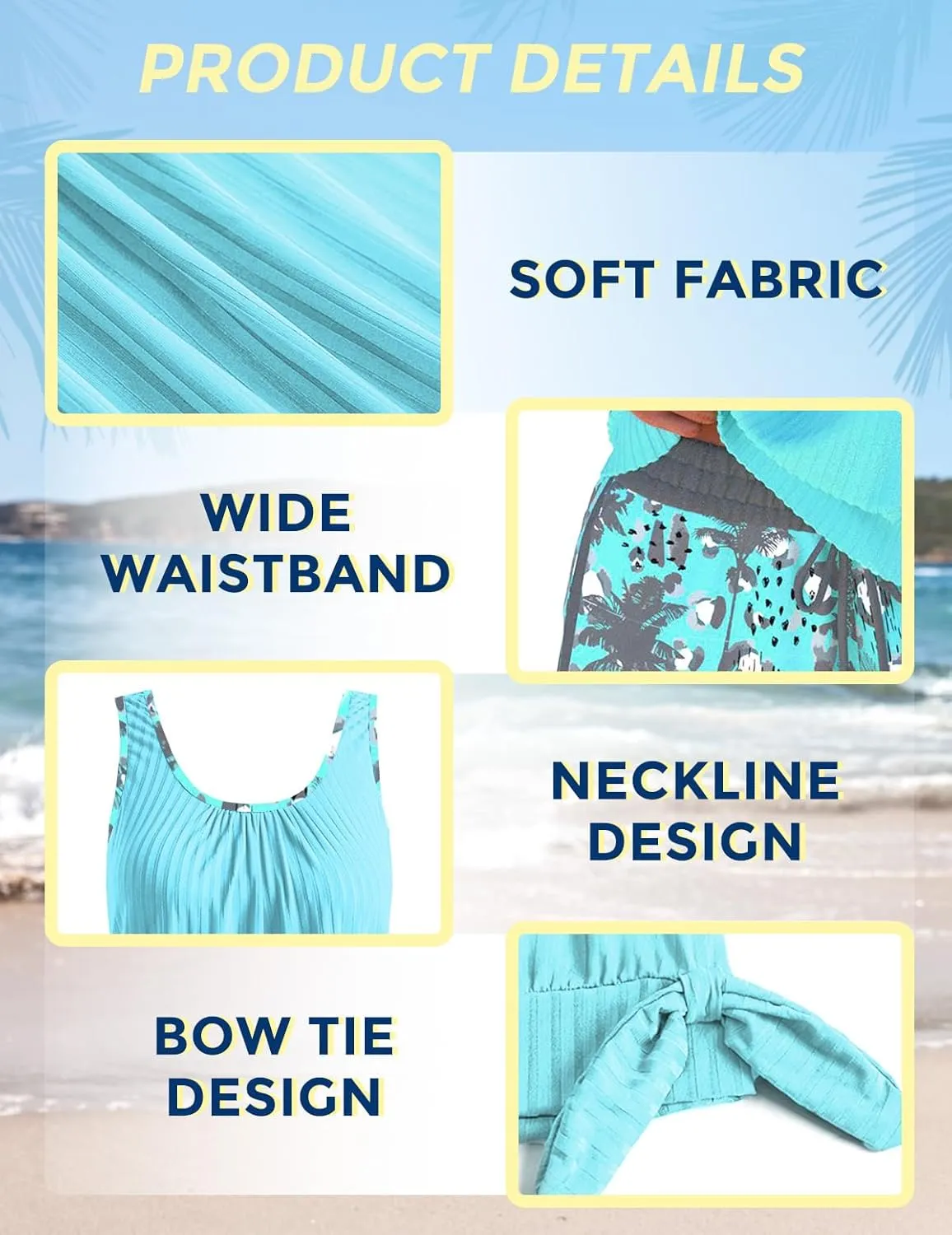 ROSEWE Womens Modest Tankini Swimsuits, Two Piece Athletic Bathing Suits Tank Tops with Board Shorts