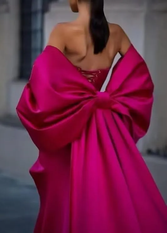 RunaCelle Removable Satin Big Bow Sleeves Satin Cloak for Wedding Dress Bridal Accessories Long Detachable Sleeves Train