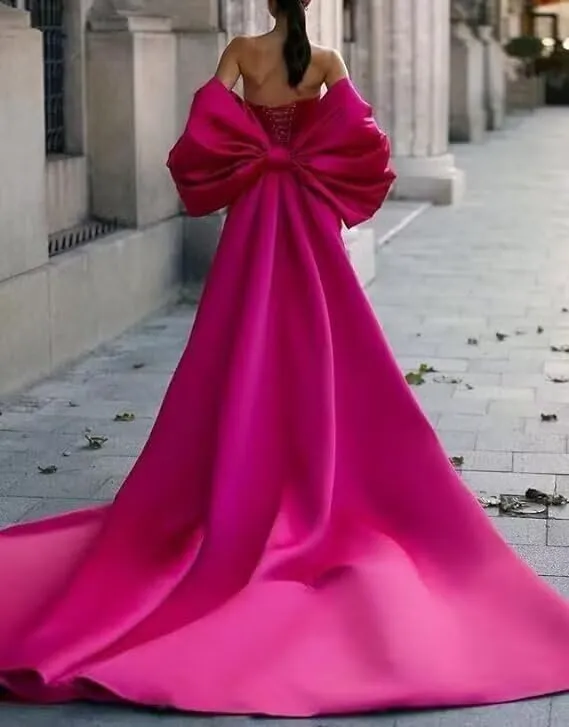 RunaCelle Removable Satin Big Bow Sleeves Satin Cloak for Wedding Dress Bridal Accessories Long Detachable Sleeves Train