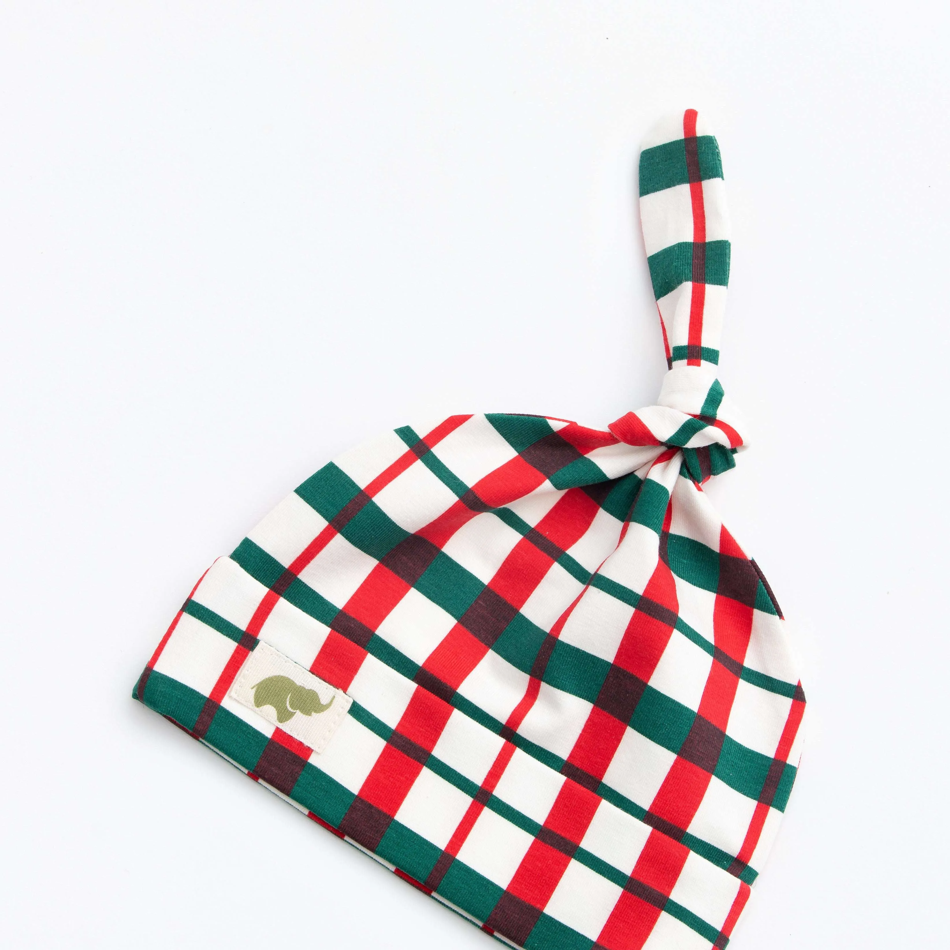 SALE - Top Knot Cap_Festive Plaid
