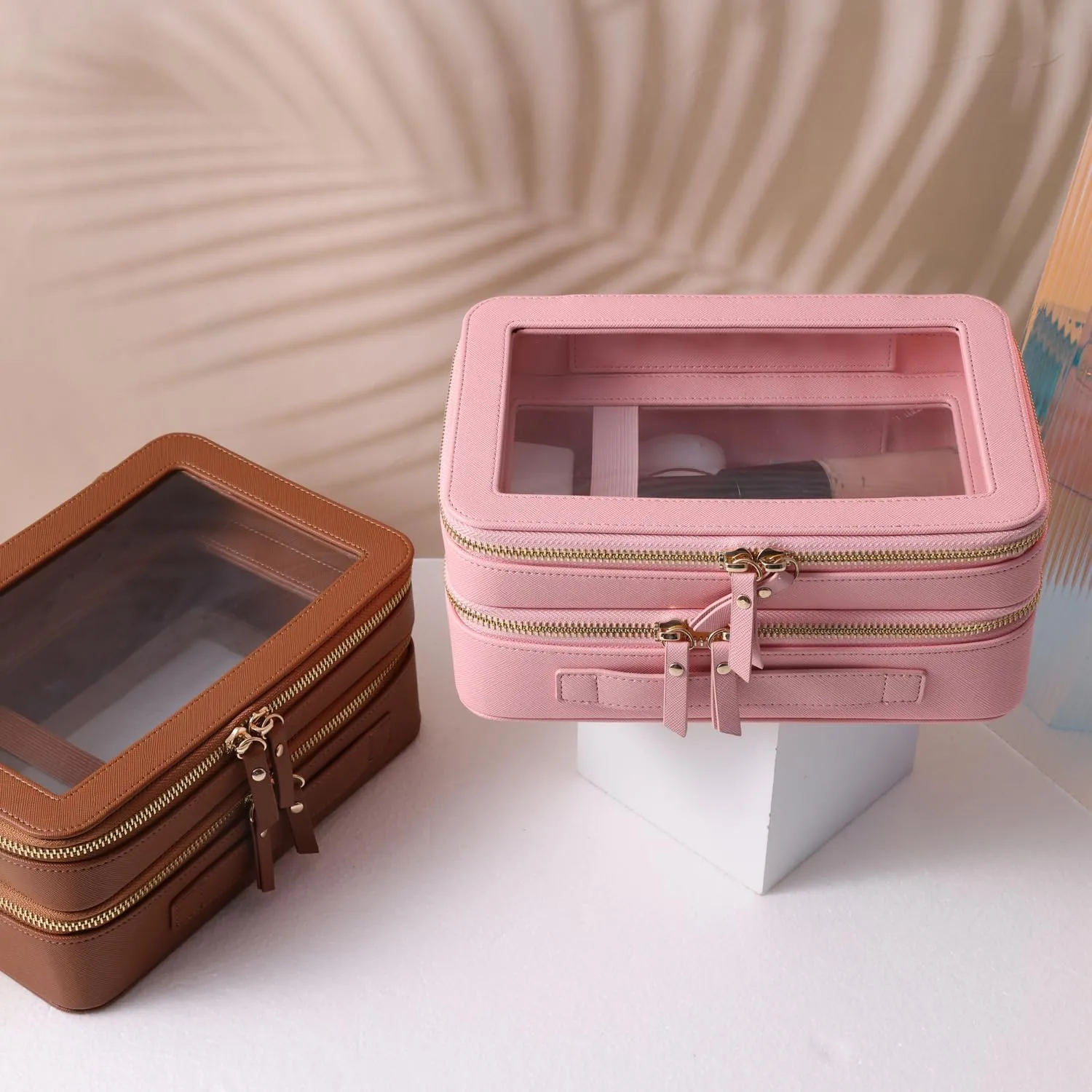 SANHECUN Clear Travel Toiletry bag Toiletry Case Carry on Travel Accessories Bag Makeup Bag (Pink, SHC-TL-2)