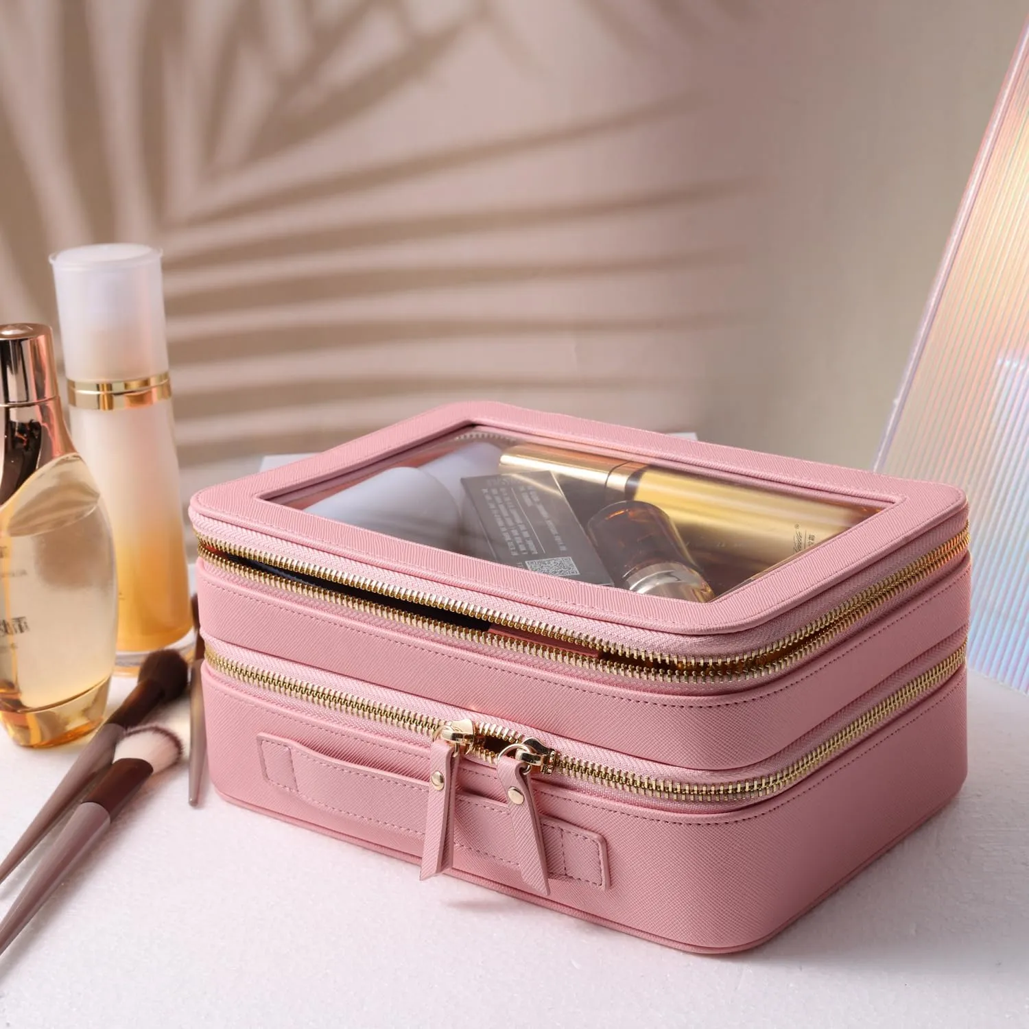 SANHECUN Clear Travel Toiletry bag Toiletry Case Carry on Travel Accessories Bag Makeup Bag (Pink, SHC-TL-2)