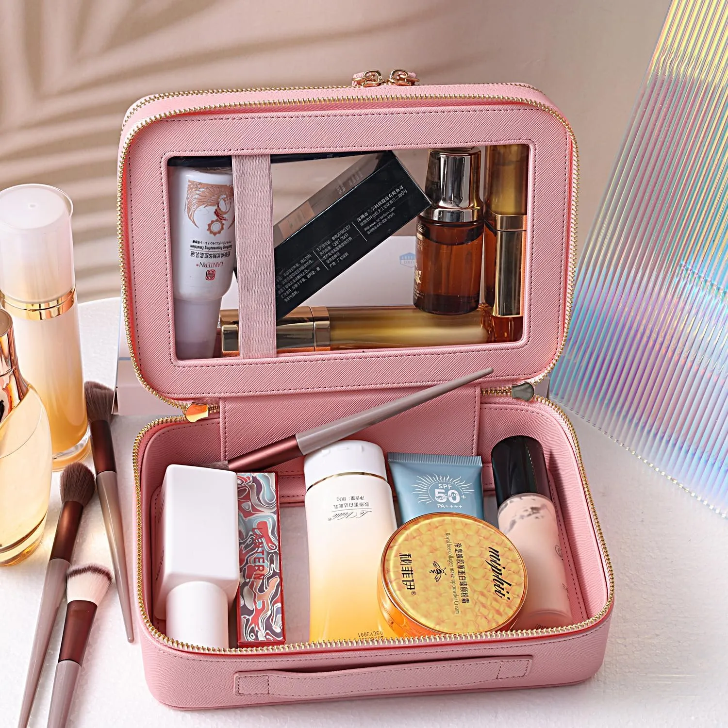 SANHECUN Clear Travel Toiletry bag Toiletry Case Carry on Travel Accessories Bag Makeup Bag (Pink, SHC-TL-2)