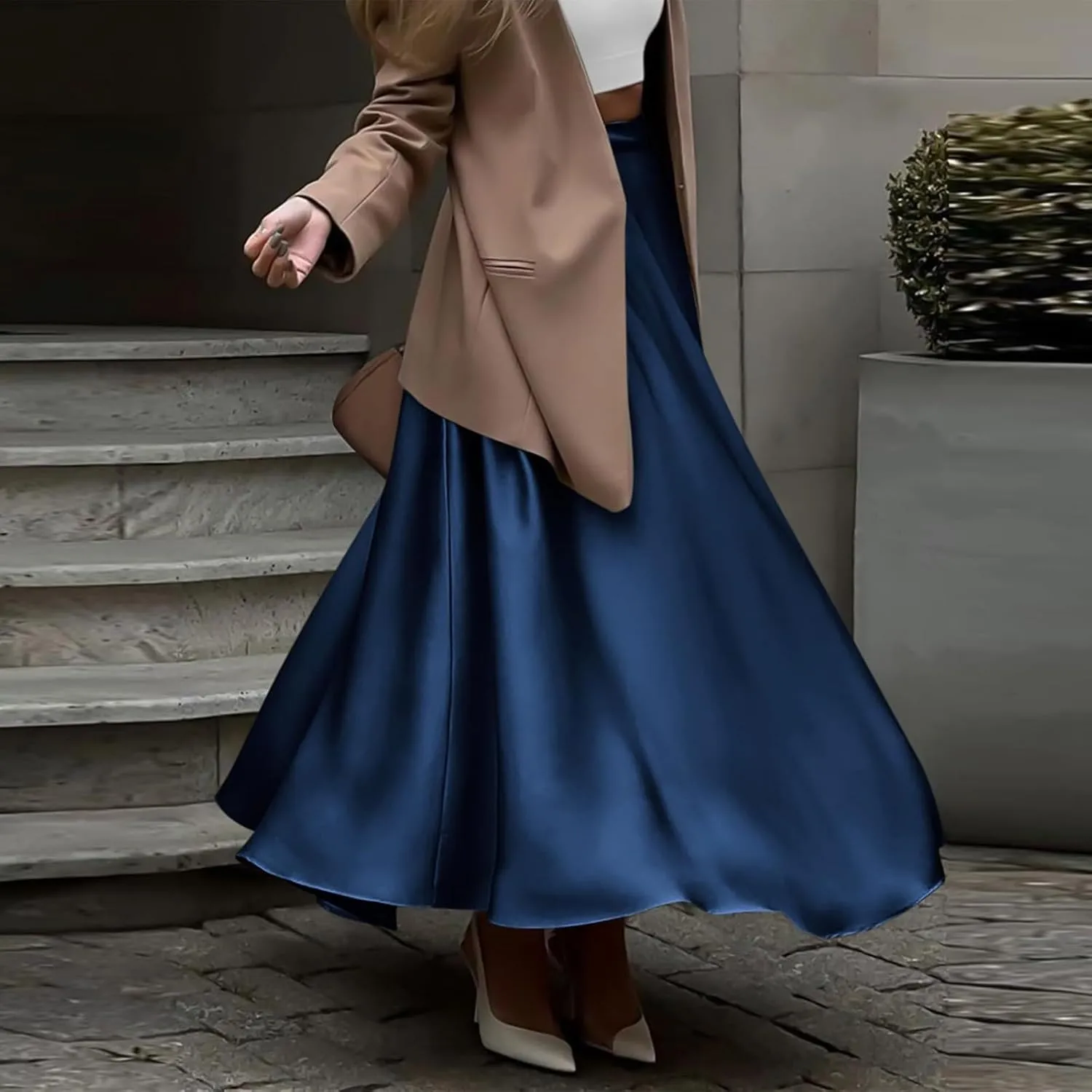 Satin Maxi Skirt Womens Long Skirts 2025 Summer Vacation Elastic High Waisted A Line Skirts Elegant Work Flowy Slip Skirt