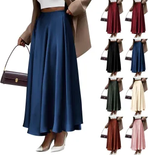 Satin Maxi Skirt Womens Long Skirts 2025 Summer Vacation Elastic High Waisted A Line Skirts Elegant Work Flowy Slip Skirt