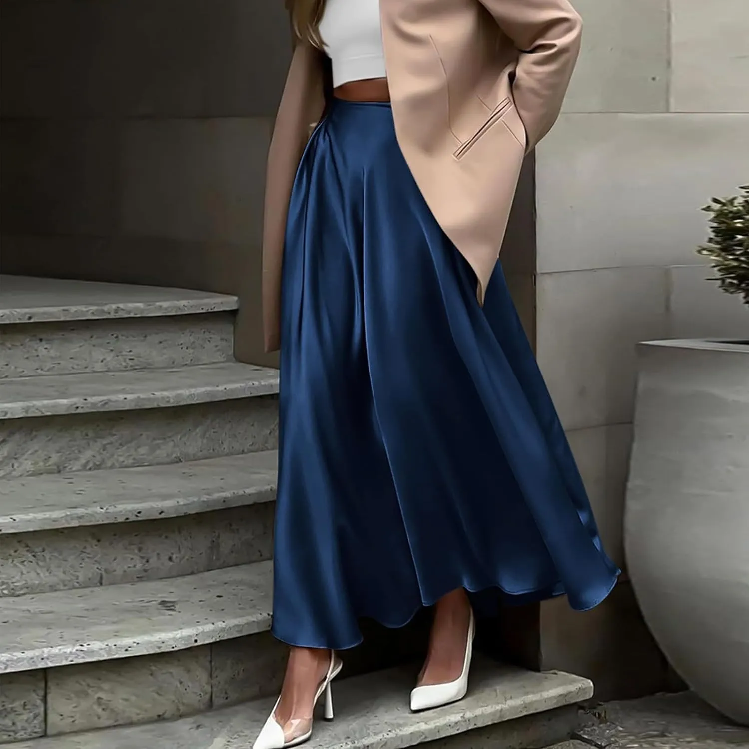 Satin Maxi Skirt Womens Long Skirts 2025 Summer Vacation Elastic High Waisted A Line Skirts Elegant Work Flowy Slip Skirt