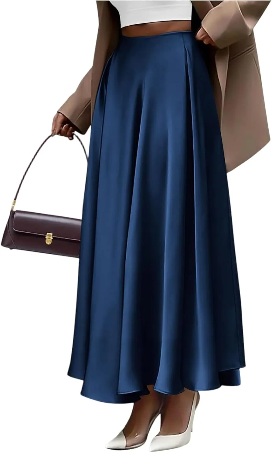 Satin Maxi Skirt Womens Long Skirts 2025 Summer Vacation Elastic High Waisted A Line Skirts Elegant Work Flowy Slip Skirt