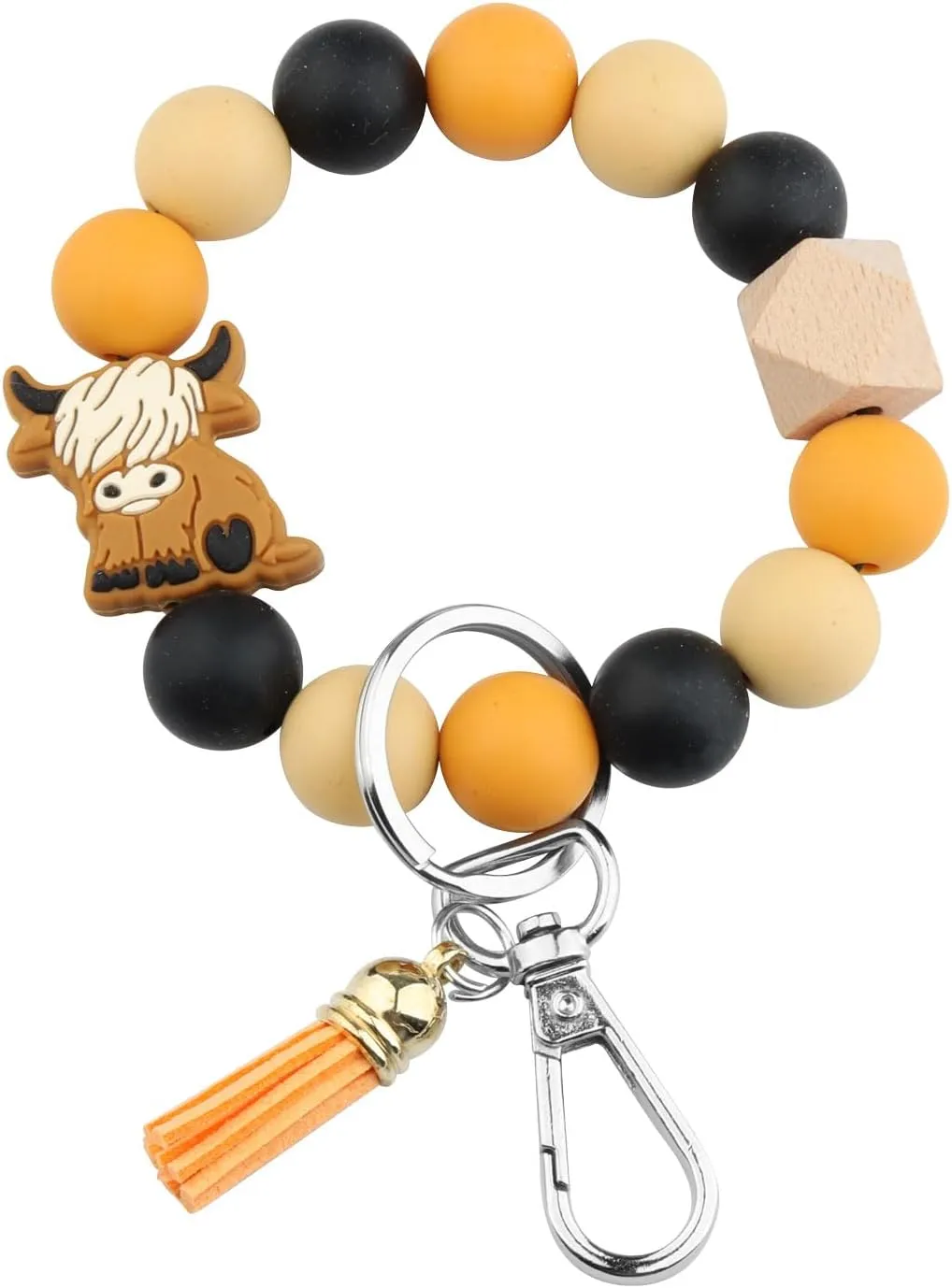 Scottish Highland Cow Wristlet Keychain Bracelet Keychain Highland Cow Lover Gift Highland Cow Accessories Gift Silicon Bead
