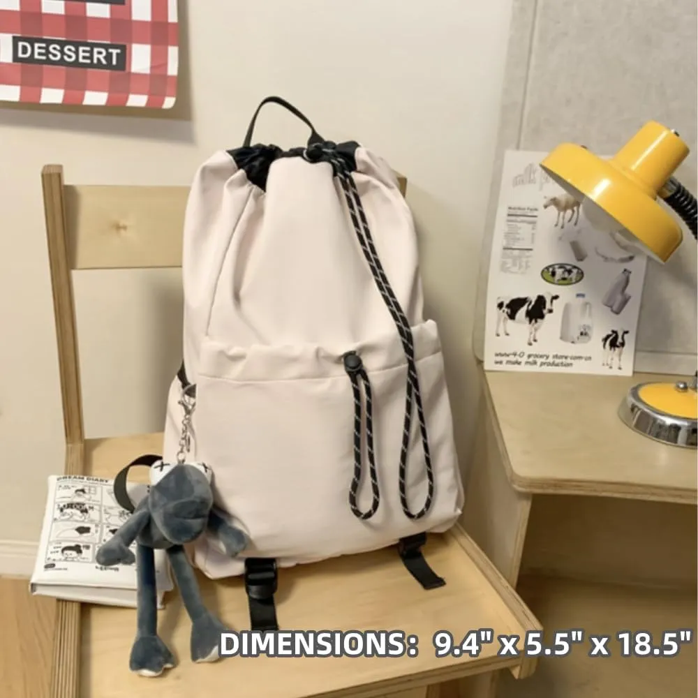 Selena Couple Backpack Drawstring Bucket Bag with pins and Accessories Aesthetic Big Capacity Travel Laptop Bag (Backpack,Beige)