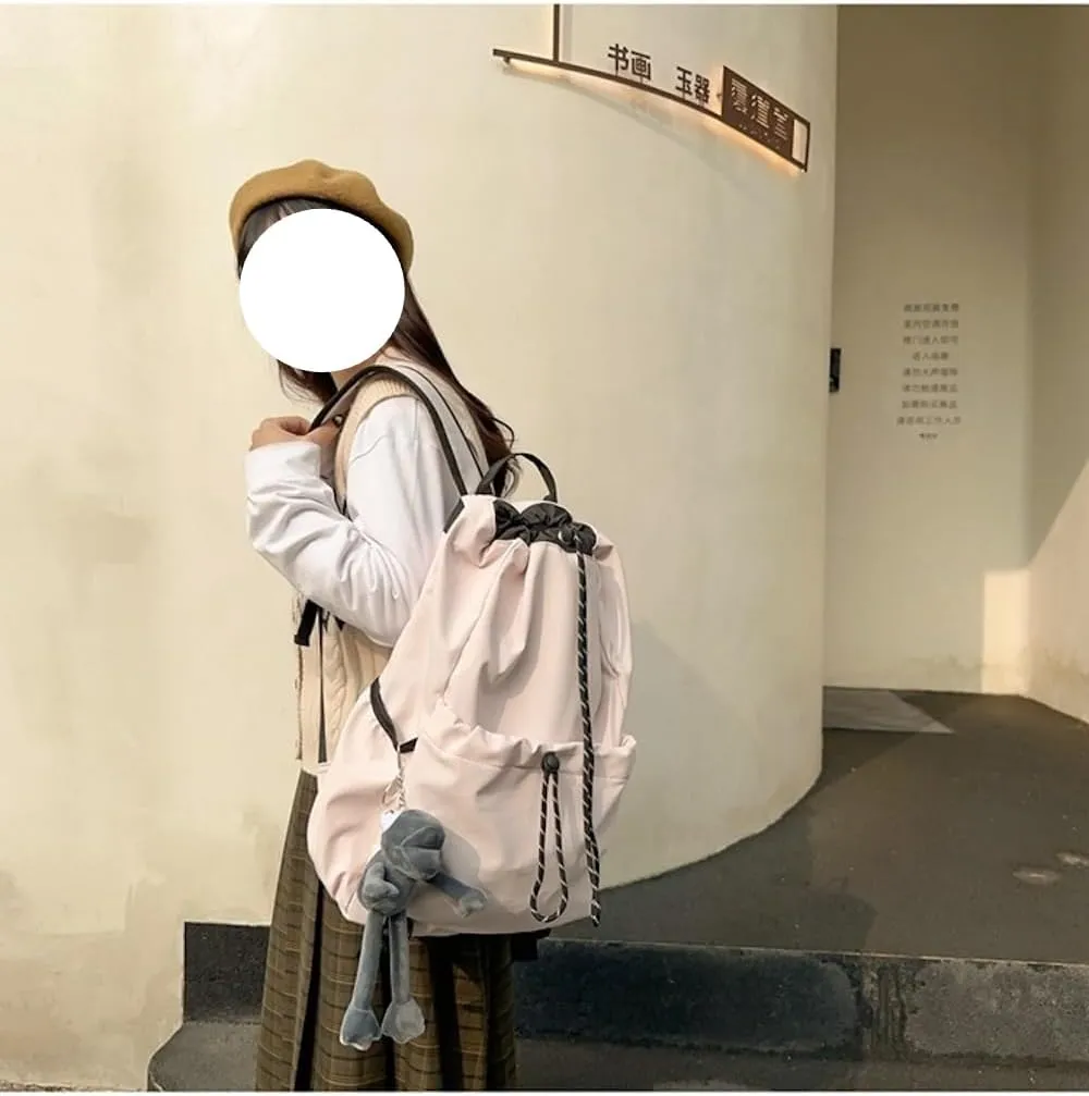 Selena Couple Backpack Drawstring Bucket Bag with pins and Accessories Aesthetic Big Capacity Travel Laptop Bag (Backpack,Beige)