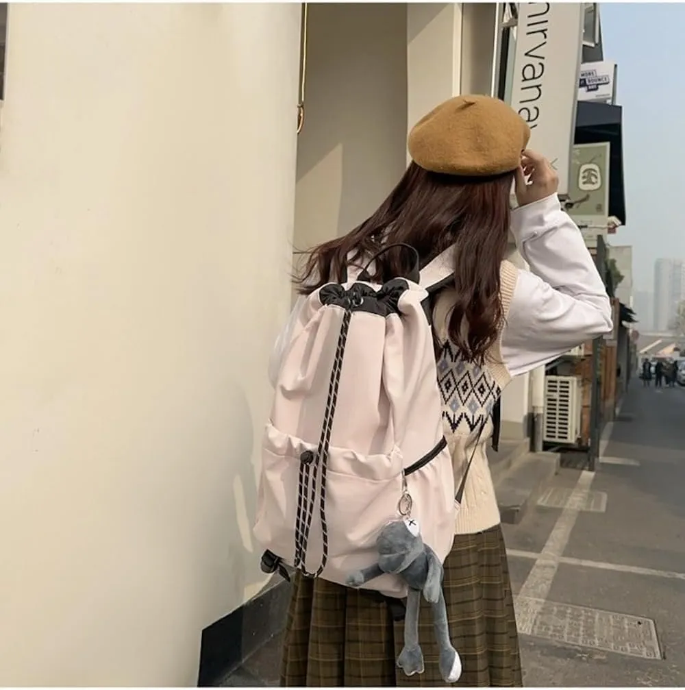 Selena Couple Backpack Drawstring Bucket Bag with pins and Accessories Aesthetic Big Capacity Travel Laptop Bag (Backpack,Beige)