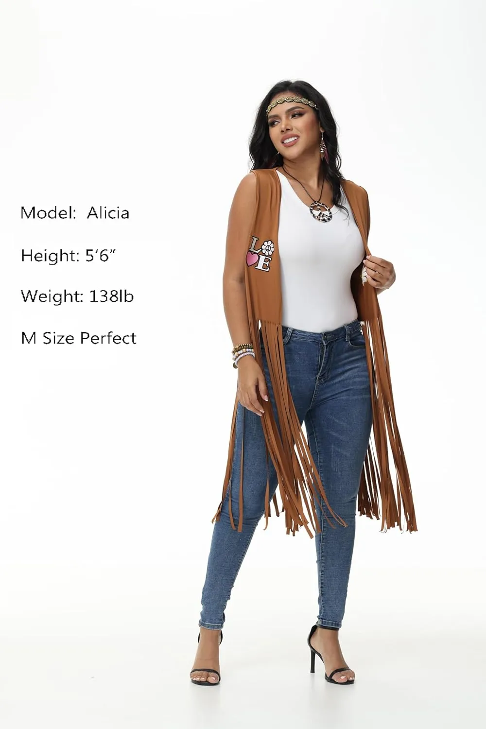 SENLI Hippie Clothes 60s 70s Outfits for Women Halloween Costume Fringe Vest 70's Disco Outfit Accessories