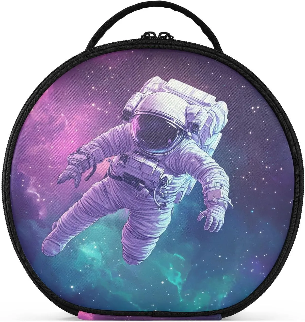 senya Round Cosmetic Pouch Travel Makeup Train Case Organizer Bag Portable Makeup Brushes Toiletry Jewelry Accessories Astronaut