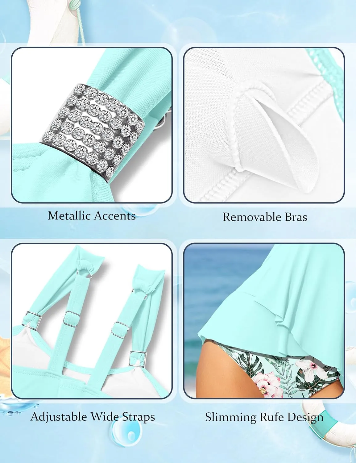 Shallmu Girls Swimsuits Two Piece Girls Bathing Suits Ruffle High Waisted Girls Tankini 9-16 Years Girls Swimwear