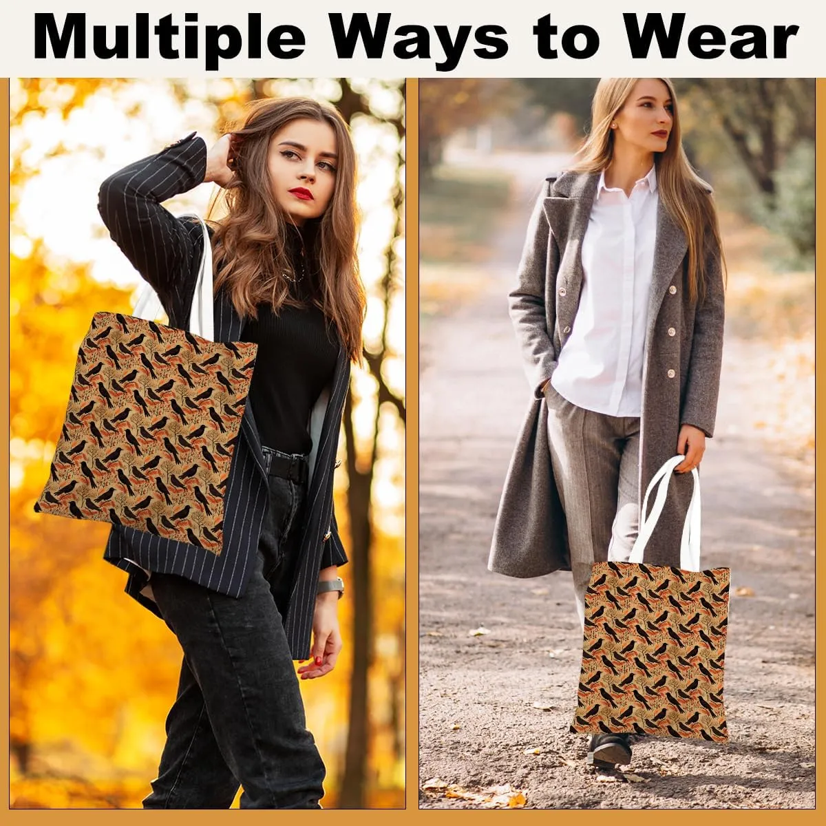 Single-Side Printed Fall Halloween Canvas Tote Bag for Women Pumpkin Autumn Thanksgiving Reusable Grocery Bags